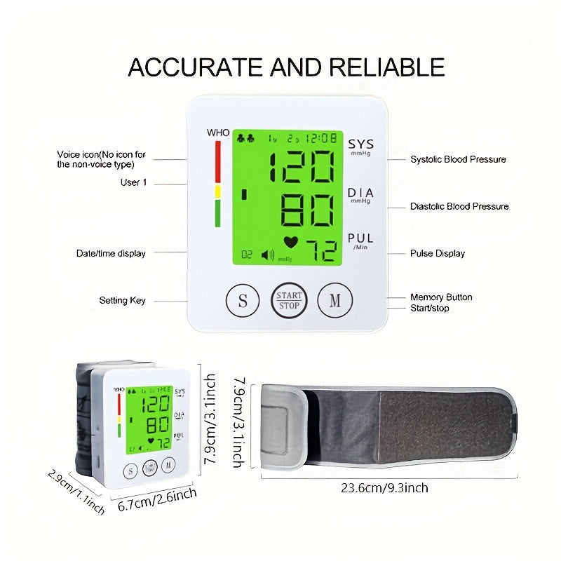 CHANG KUN Wrist Blood Pressure Monitor Automatic Wrist Bp Monitor Talking Blood Pressure Cuff for Home Use Adjustable Cuffs for Adult Electronic Digital Large LCD Display with Battery and Carrying Case