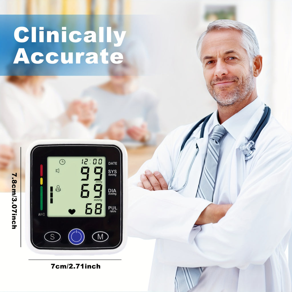 Wrist Blood Pressure Monitor-LCD-audio Broadcast, High Blood Pressure And Irregular Heart Rhythm Detector, Easy to Use, Adjustable Cuff, Battery Powered (battery Not Included) Protects The Health Of The Elderly, And Is A Good Gift for Family Members.