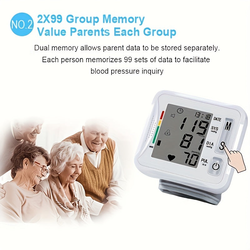 1pc TAIKON Wrist Blood Pressure Monitor with LCD Display, Adjustable Cuff, Pulse Rate Detection, and Irregular Heartbeat Alert - Battery Operated (Batteries Not Included), Blood Pressure Measurement | Comprehensive Display | Sound Playback Feature