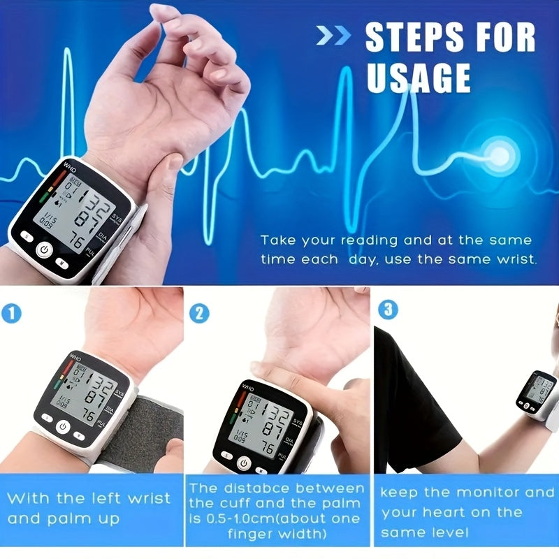 CHANG KUN Wrist Blood Pressure Monitor Digital BP Machine with Large LCD Display, Voice Broadcast, 2x99 Readings Memory, Adjustable 5.4"-7.7" Cuff, USB Rechargeable & Portable for Home/Travel (CK-W355), Blood Pressure Machine for Adults