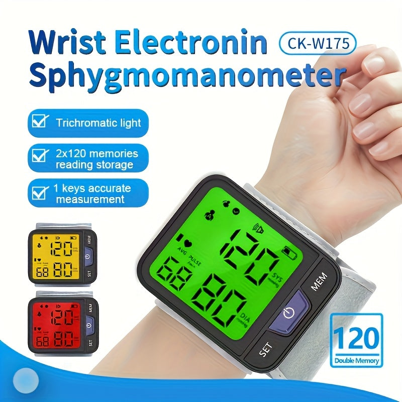 CHANG KUN Wrist Blood Pressure Monitor with Voice-Assisted Operation, Large Tri-Color Display, Digital Auto-Cuff, 2x120 Memory, Portable Bag - Battery Not Included, Blood Pressure Monitor for Home