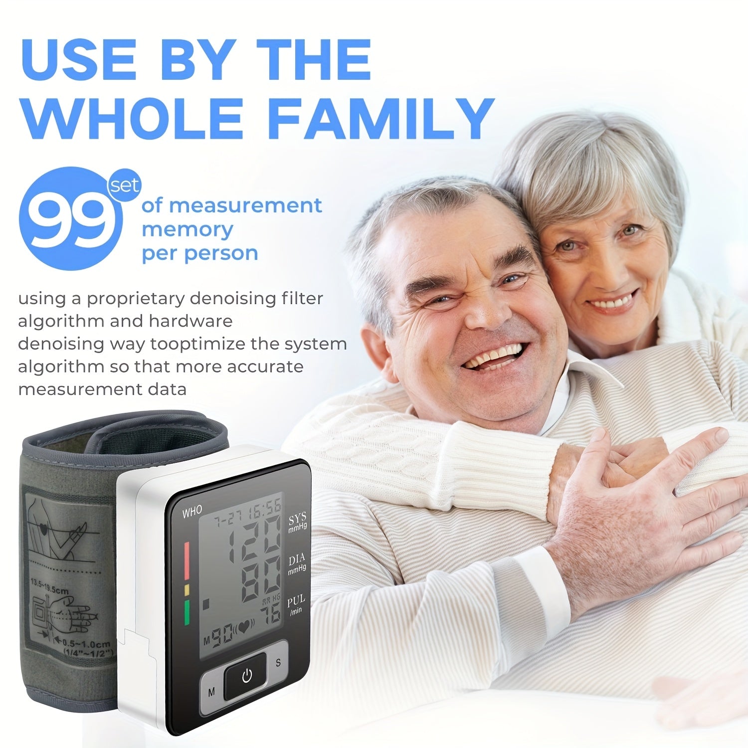 CHANG KUN Wrist Blood Pressure Monitor with Adjustable Cuff, 90 Memory, Battery Operated (AAA Not Included), for Home & Clinical Use, Health Monitoring Device