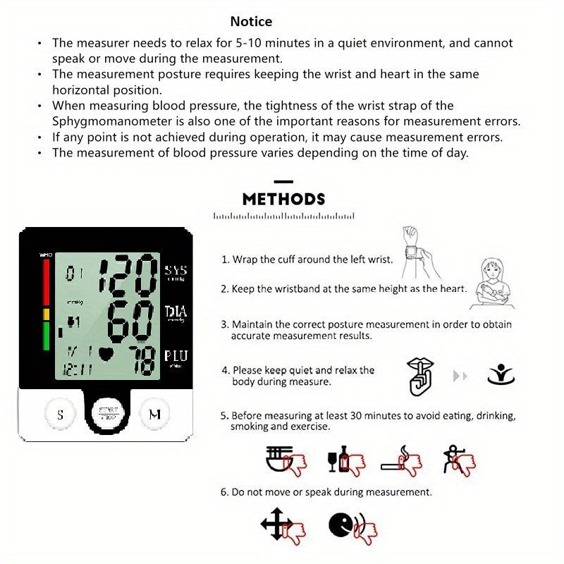 1pc CHANG KUN Wrist Blood Pressure Monitor Automatic Wrist Bp Monitor Blood Pressure Cuff for Home Use Adjustable Cuffs for Adult Electronic Digital Large LCD Display with Battery and Carrying Case