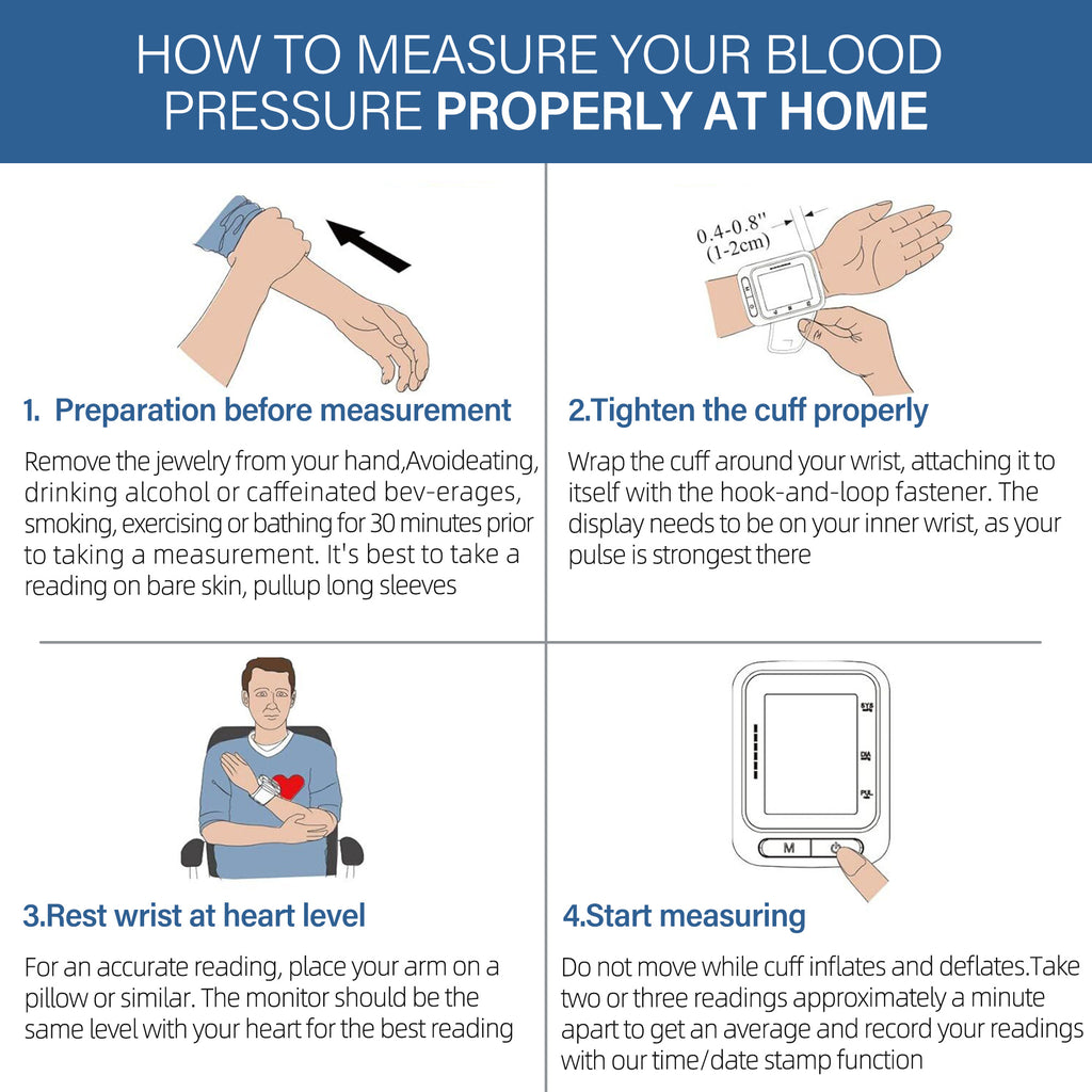 Wrist Blood Pressure Monitor for Home Use, BP Cuff, Automatic Digital Blood Pressure Machine, BP Monitor, (5.3-8.5), 4 Users, 120 Memory, with Large Screen