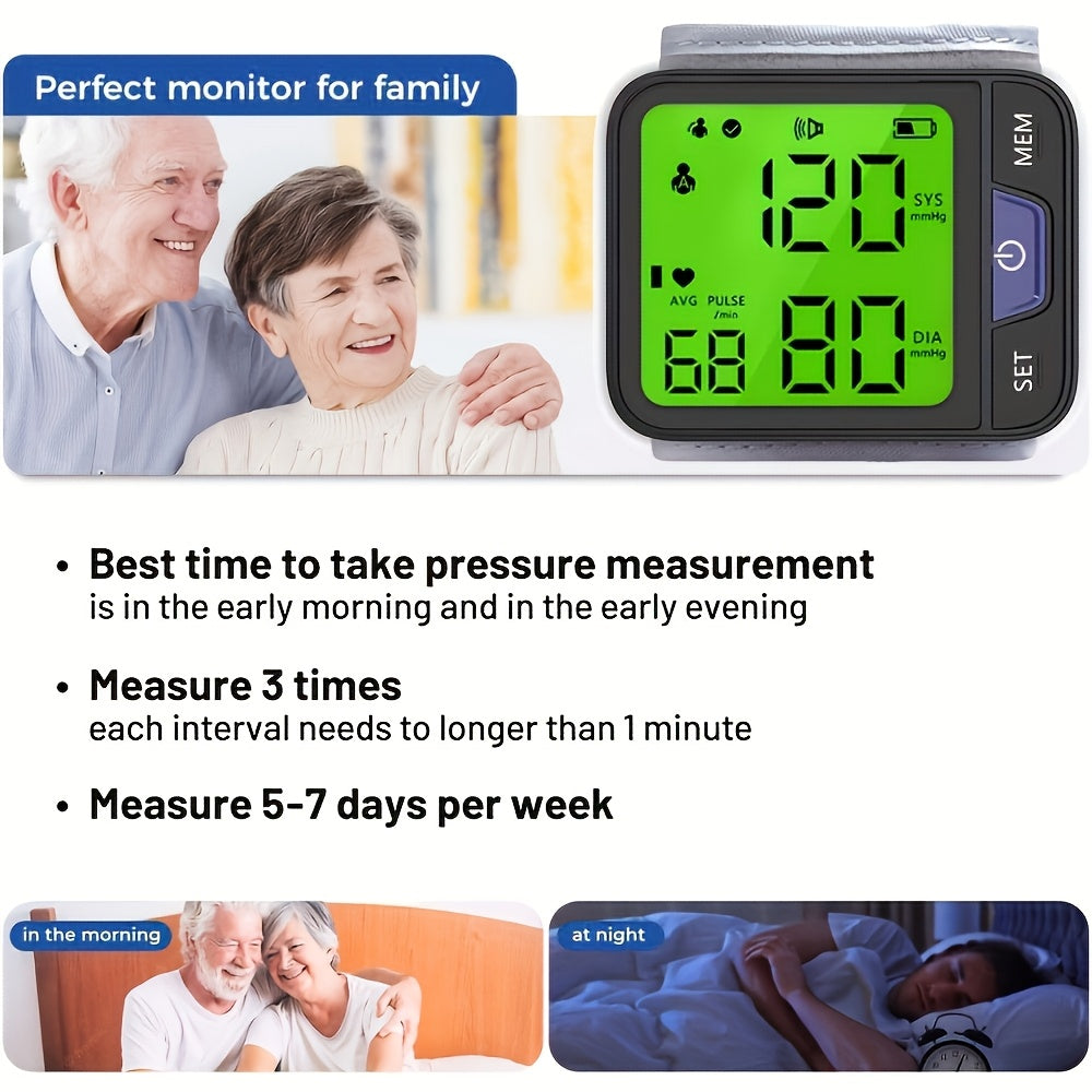 CHANG KUN Wrist Blood Pressure Monitor with Voice-Assisted Operation, Large Tri-Color Display, Digital Auto-Cuff, 2x120 Memory, Portable Bag - Battery Not Included, Blood Pressure Monitor for Home