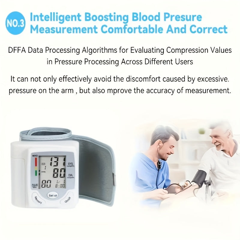 1pc Automatic Wrist Blood Pressure Monitor with Large LCD Screen - Adjustable Cuff, Pulse Rate Detection, Irregular Heartbeat Alert, Battery-Powered (Batteries Not Included), Safe for Adults, 36V Or Lower