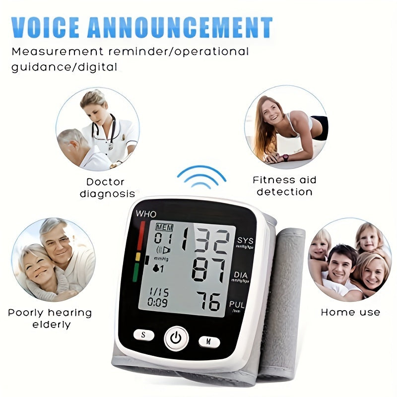 CHANG KUN Rechargeable Wrist Blood Pressure Monitor with USB Charging, Automatic Digital BP Machine, Voice Broadcast, Large Display Screen, Built-in Lithium Battery, SIS/DIA/PU systolic/Diastolic/Pulse Rate Measurement, USB Rechargeable Monitor |