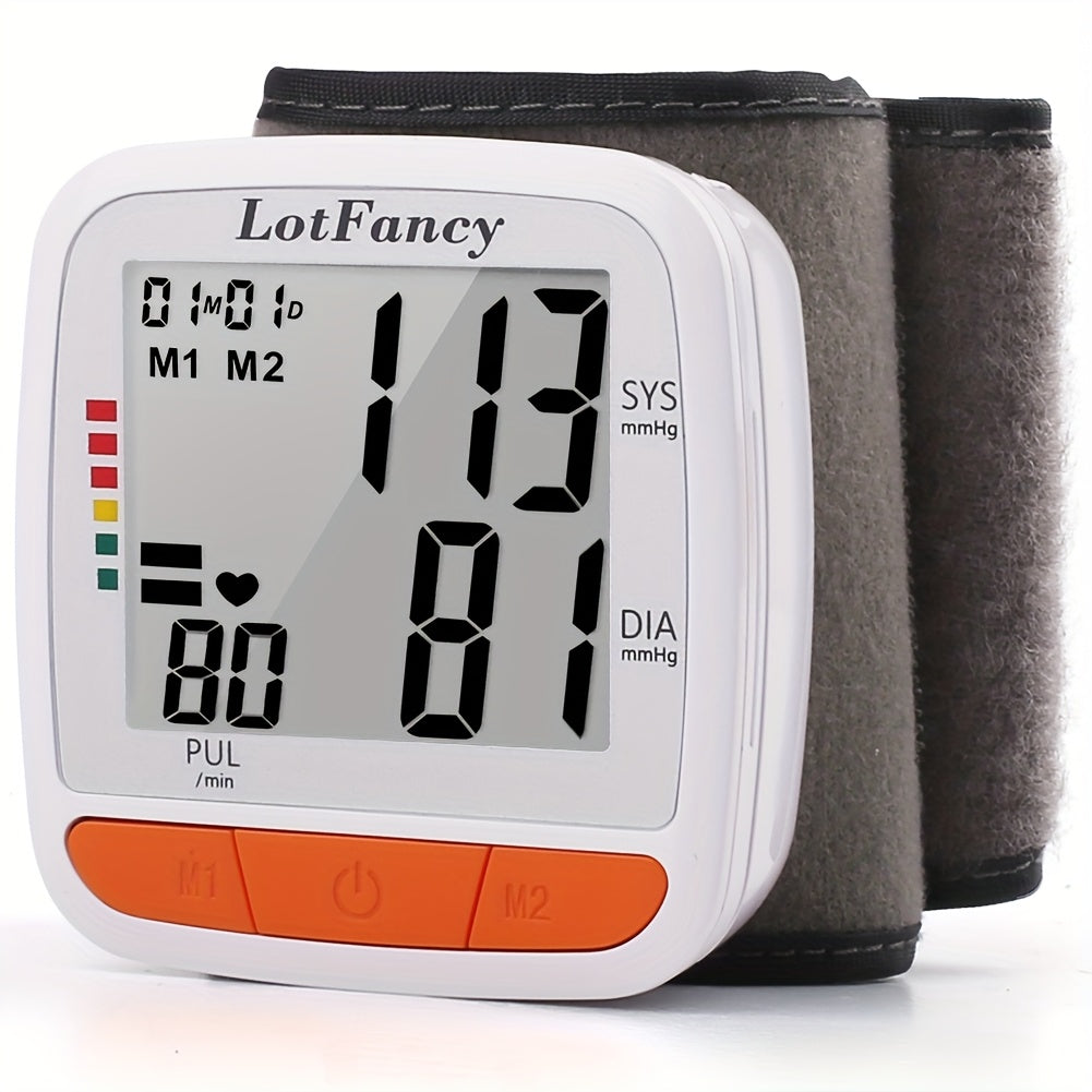 LOTFANCY Digital Wrist Blood Pressure Monitor with Pulse Rate Detection, Adjustable Cuff (5.3-8.5'') Machine, Easy-to-Use, Battery-Powered, Portable Design for Home & Travel, Travel Health Accessory, Modern Medical Device, Compact Design, Durable