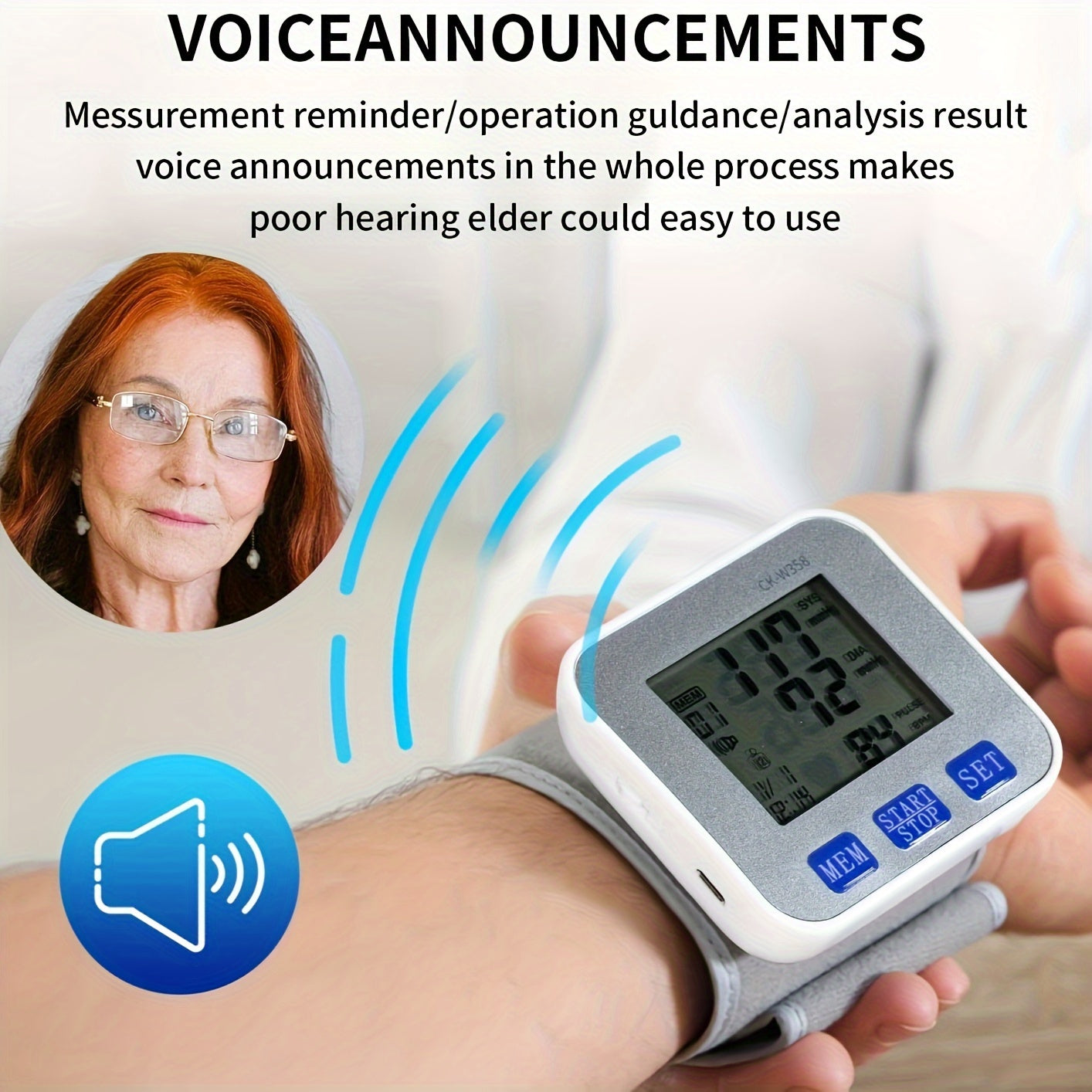 CHANG KUN Rechargeable Blood Pressure Monitor, Wrist Blood Pressure Cuff Monitor with USB Charging, Automatic Digital BP Machine, Voice Broadcast, Large Display Screen (Built-In Lithium Battery)(Ck-W358)