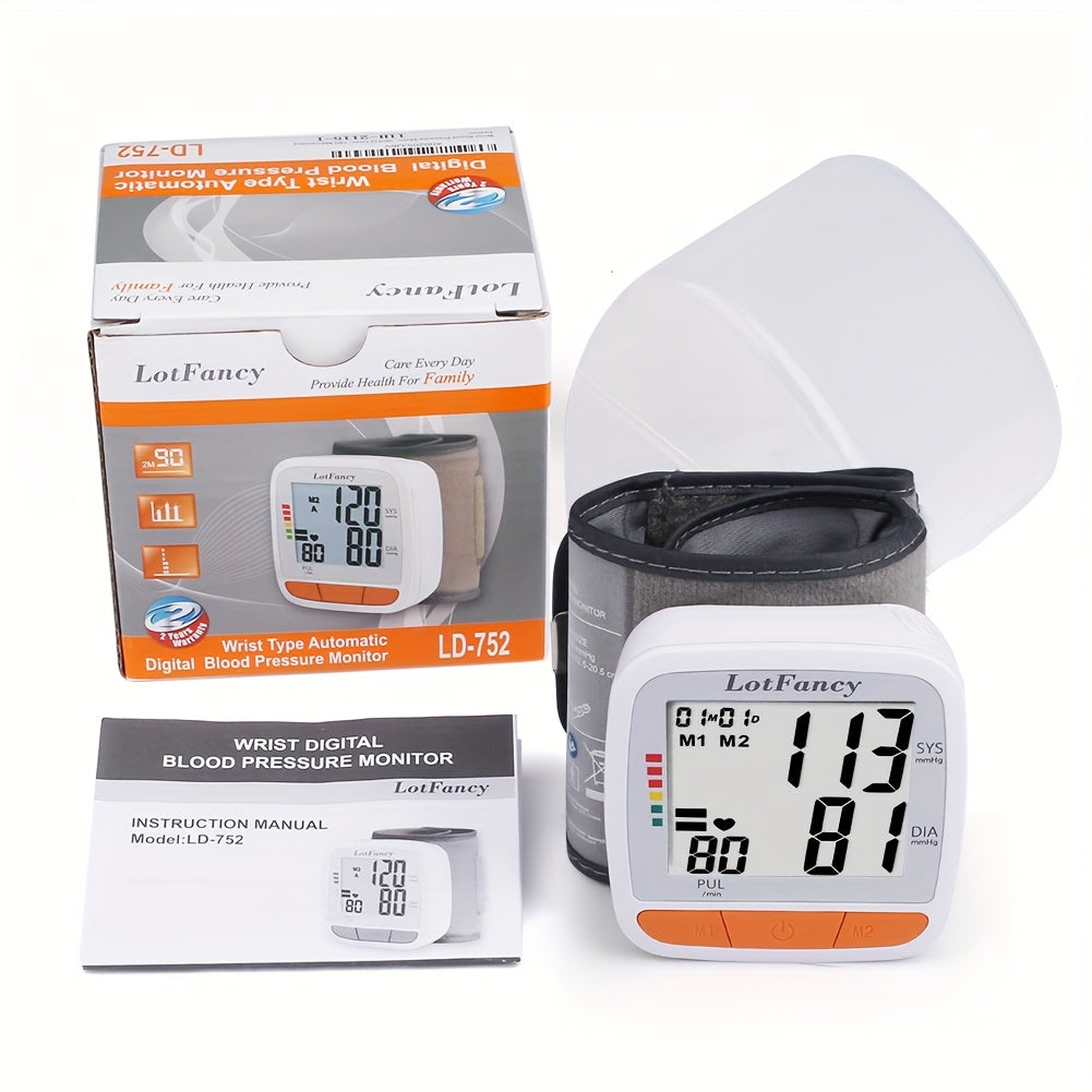 LOTFANCY Digital Wrist Blood Pressure Monitor with Pulse Rate Detection, Adjustable Cuff (5.3-8.5'') Machine, Easy-to-Use, Battery-Powered, Portable Design for Home & Travel, Travel Health Accessory, Modern Medical Device, Compact Design, Durable