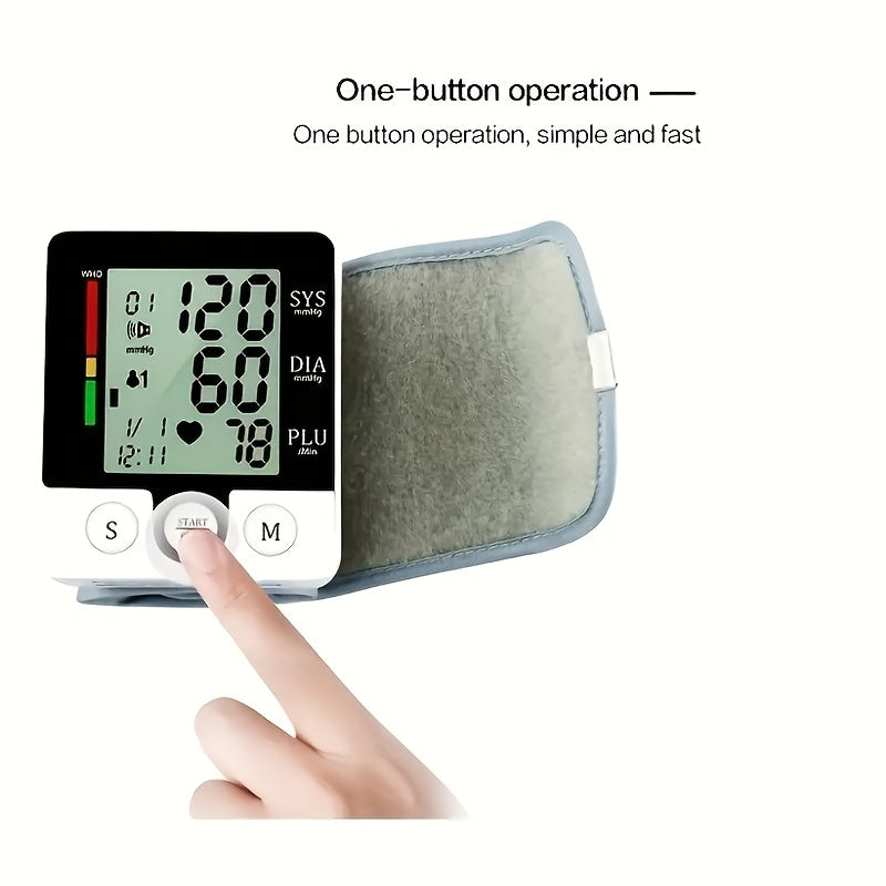 1pc Wrist Blood Pressure Monitor Automatic Wrist Bp Monitor Talking Blood Pressure Cuff For Home Use Adjustable Cuffs For Adult Electronic Digital Large LCD Display (Batteries Not Included)