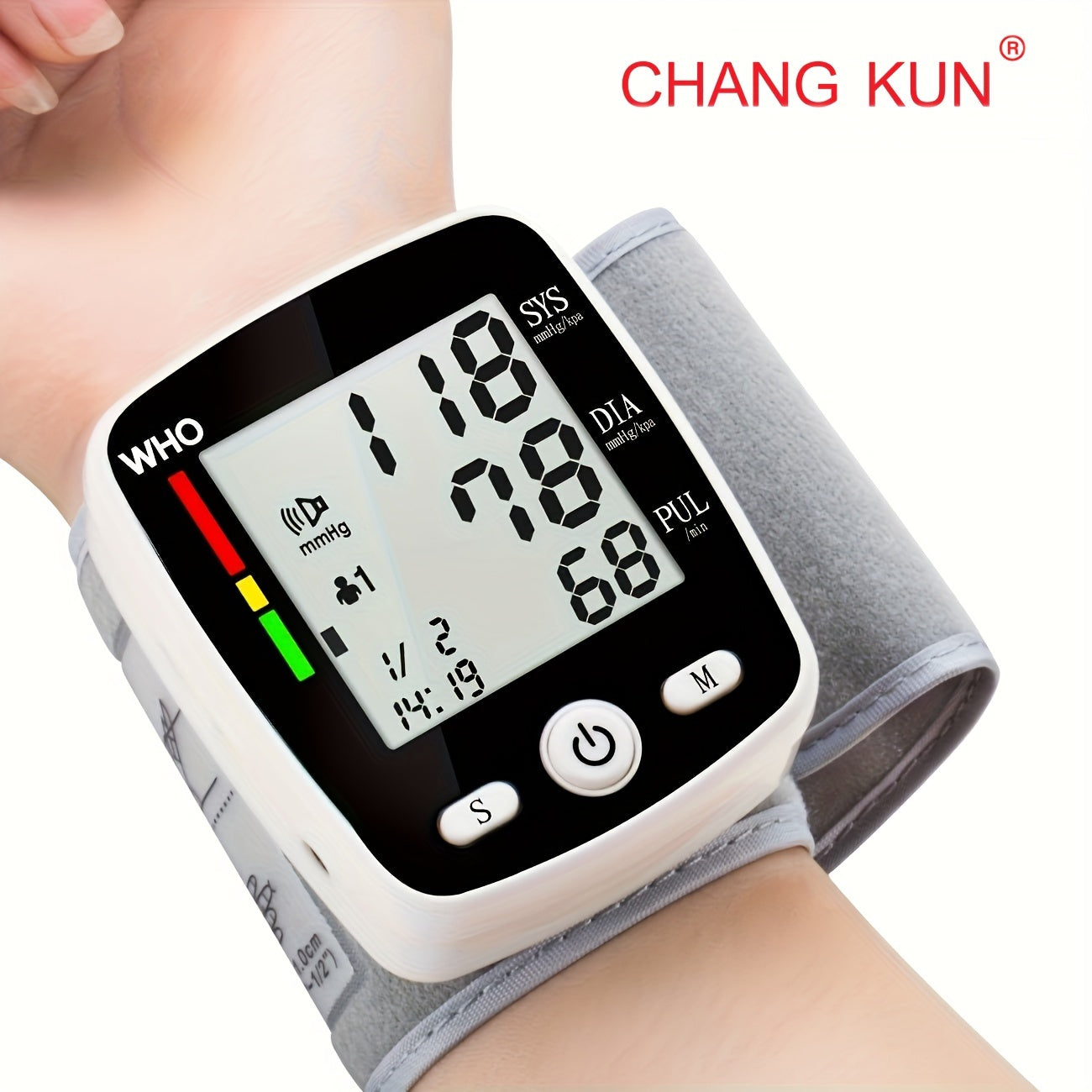 CHANG KUN Rechargeable Wrist Blood Pressure Monitor with USB Charging, Automatic Digital BP Machine, Voice Broadcast, Large Display Screen, Built-in Lithium Battery, SIS/DIA/PU systolic/Diastolic/Pulse Rate Measurement, USB Rechargeable Monitor |