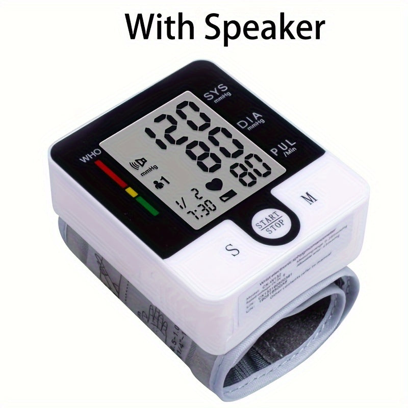 1pc Wrist Blood Pressure Monitor Automatic Wrist Bp Monitor Talking Blood Pressure Cuff For Home Use Adjustable Cuffs For Adult Electronic Digital Large LCD Display (Batteries Not Included)