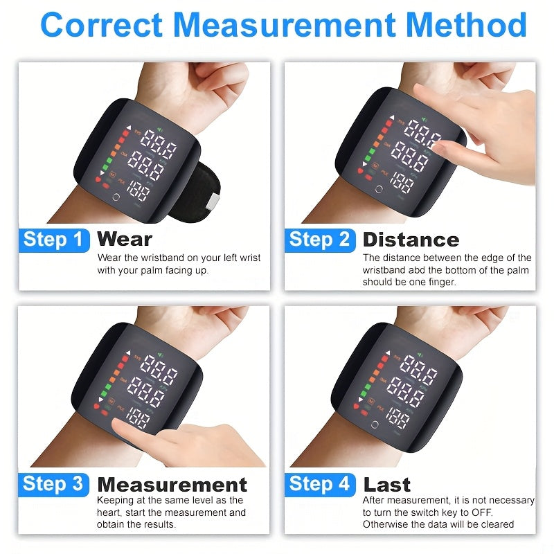 1pc Wrist Blood Pressure Monitor with LCD Display, Adjustable Cuff, Pulse Rate Detection & Irregular Heartbeat Alarm - Blood Pressure Measurement | USB Charging | Sound Playback Function, The Best Gift for Family And Friends