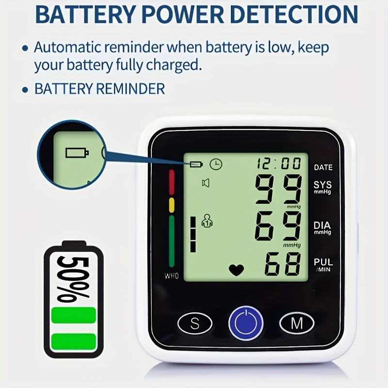 Wrist Blood Pressure Monitor-LCD-audio Broadcast, High Blood Pressure And Irregular Heart Rhythm Detector, Easy to Use, Adjustable Cuff, Battery Powered (battery Not Included) Protects The Health Of The Elderly, And Is A Good Gift for Family Members.