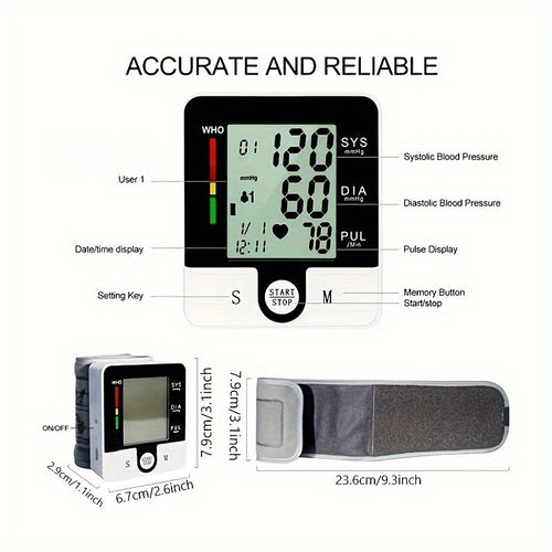 1pc CHANG KUN Wrist Blood Pressure Monitor Automatic Wrist Bp Monitor Blood Pressure Cuff for Home Use Adjustable Cuffs for Adult Electronic Digital Large LCD Display with Battery and Carrying Case