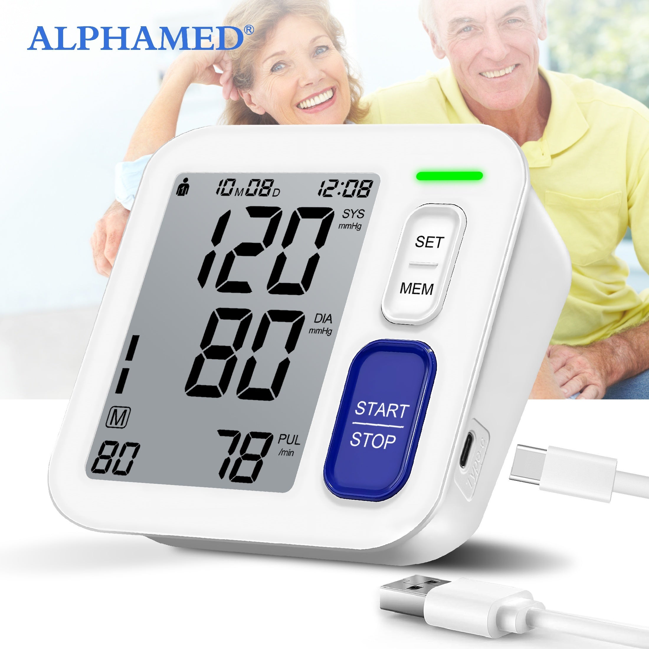 ALPHAMED Oversized 2-Way Digital Sphygmomanometer with 8.66-16.54inch Wide Range, 2*90 Memory, USB Cable & Alarm - High/Low Pressure, Portable Home/Travel Use, Perfect Gift for Family, Parents, Friends (Battery Not Included), Travel Health Tool, Ergonomic