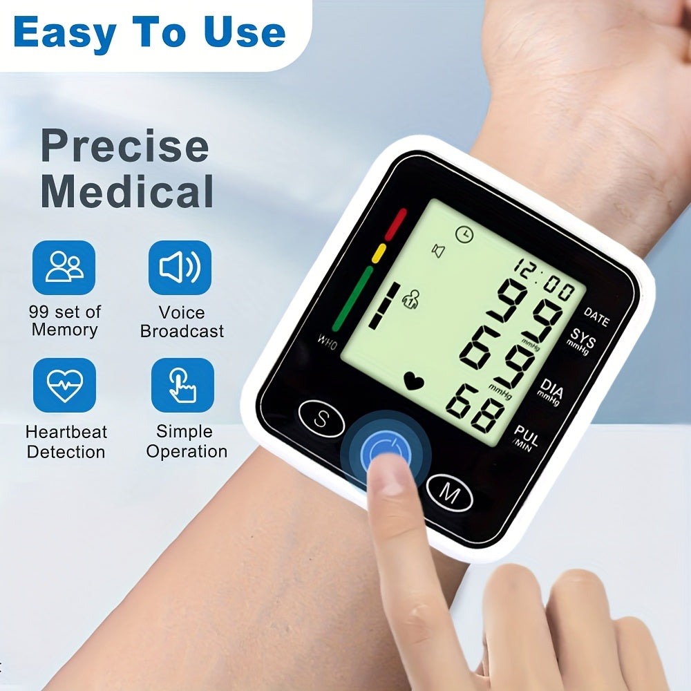 Wrist Blood Pressure Monitor-LCD-audio Broadcast, High Blood Pressure And Irregular Heart Rhythm Detector, Easy to Use, Adjustable Cuff, Battery Powered (battery Not Included) Protects The Health Of The Elderly, And Is A Good Gift for Family Members.