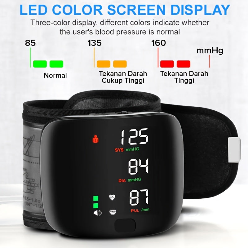1pc Wrist Blood Pressure Monitor with LCD Display, Adjustable Cuff, Pulse Rate Detection & Irregular Heartbeat Alarm - Blood Pressure Measurement | USB Charging | Sound Playback Function, The Best Gift for Family And Friends