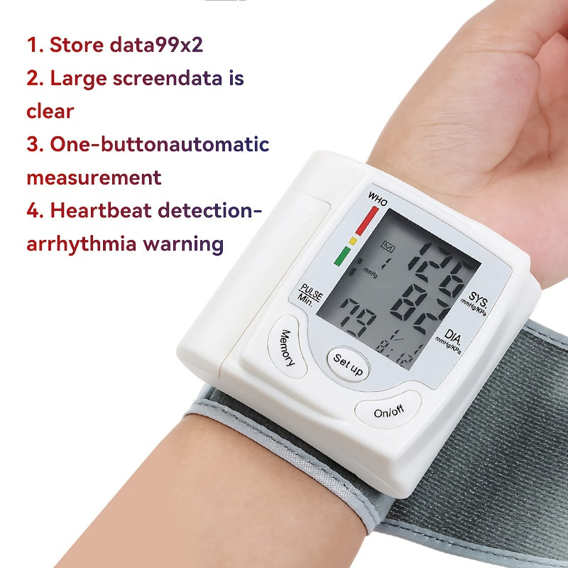 Automatic Wrist Blood Pressure Monitor with Large LCD Screen - Adjustable Cuff, Pulse Rate Detection, Irregular Heartbeat Alert, Battery-Powered (Batteries Not Included), Safe for Adults, 36V Or Lower, President's Day And Start Of School Season