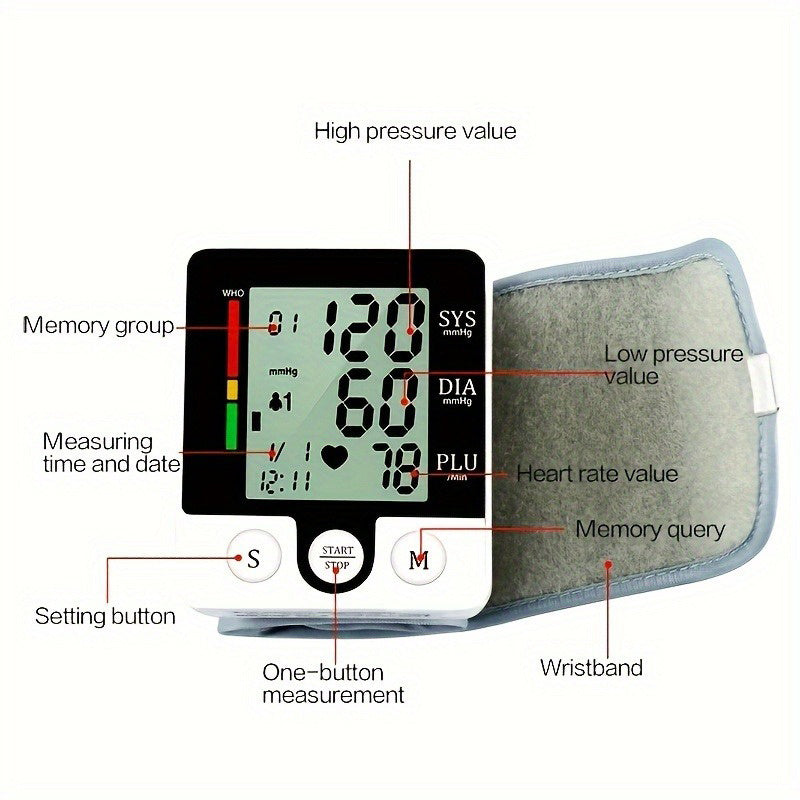 1pc CHANG KUN Wrist Blood Pressure Monitor Automatic Wrist Bp Monitor Blood Pressure Cuff for Home Use Adjustable Cuffs for Adult Electronic Digital Large LCD Display with Battery and Carrying Case