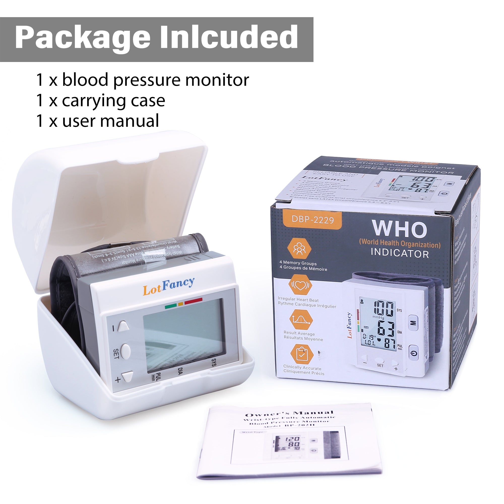 Wrist Blood Pressure Monitor for Home Use, BP Cuff, Automatic Digital Blood Pressure Machine, BP Monitor, (5.3-8.5), 4 Users, 120 Memory, with Large Screen