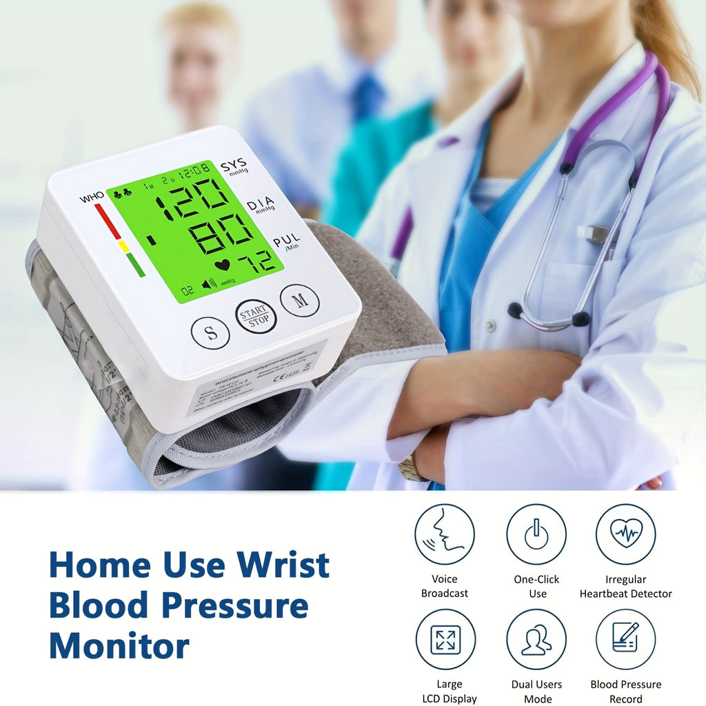 CHANG KUN Wrist Blood Pressure Monitor Automatic Wrist Bp Monitor Talking Blood Pressure Cuff for Home Use Adjustable Cuffs for Adult Electronic Digital Large LCD Display with Battery and Carrying Case