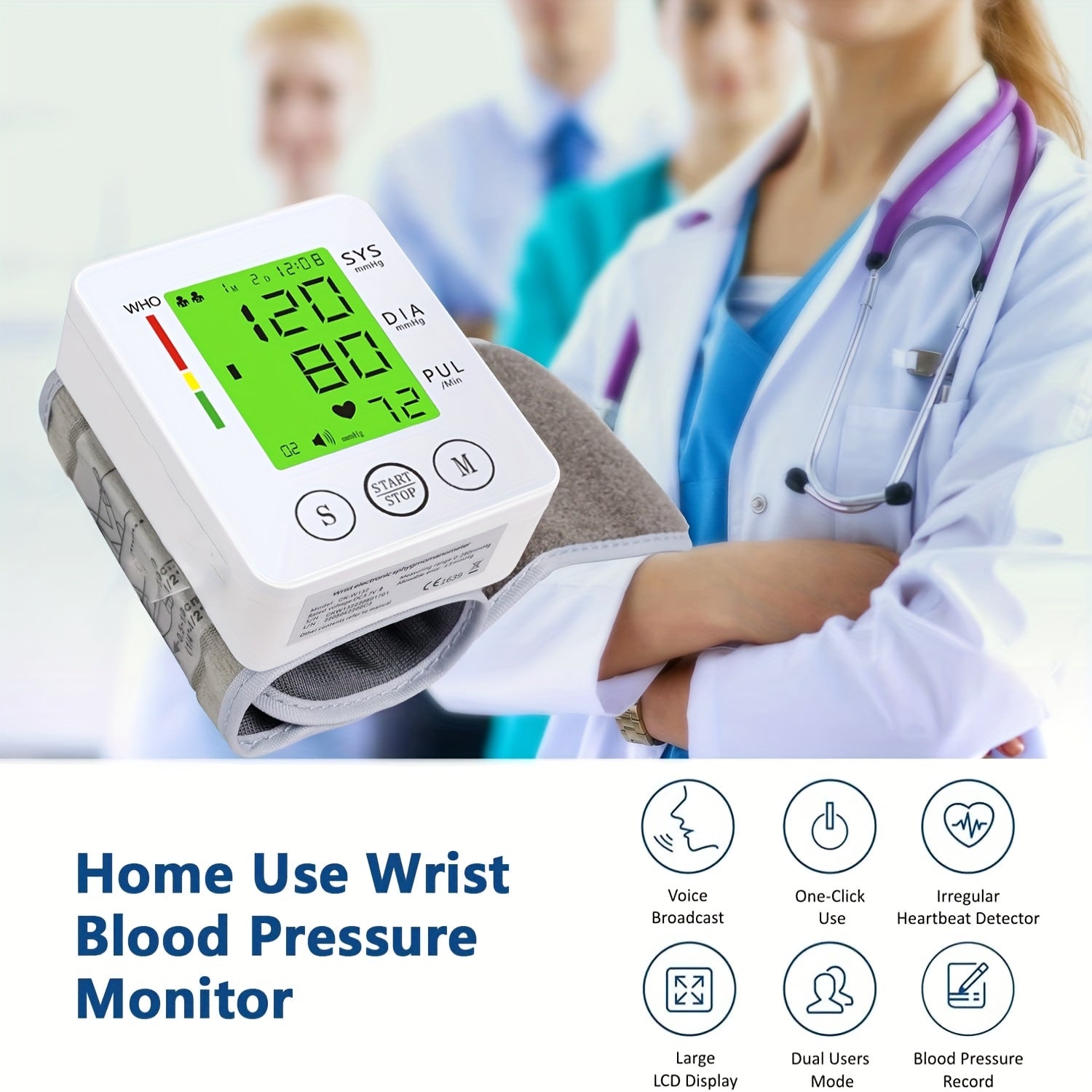 CHANG KUN Wrist Blood Pressure Monitor Automatic Wrist Bp Monitor Talking Blood Pressure Cuff for Home Use Adjustable Cuffs for Adult Electronic Digital Large LCD Display with Battery and Carrying Case