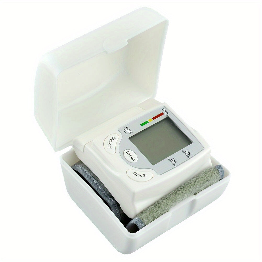 Automatic Wrist Blood Pressure Monitor with Adjustable Cuff - Home BP Tracker, Pulse Rate Measurement & Irregular Heartbeat Alert, Hypertension/Normal/Diastolic Pressure Display - Portable Arm cuff for Adults, Battery-Powered (Batteries Not Included) -
