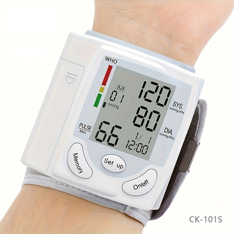 Automatic Wrist Blood Pressure Monitor with Adjustable Cuff - Home BP Tracker, Pulse Rate Measurement & Irregular Heartbeat Alert, Hypertension/Normal/Diastolic Pressure Display - Portable Arm cuff for Adults, Battery-Powered (Batteries Not Included) -