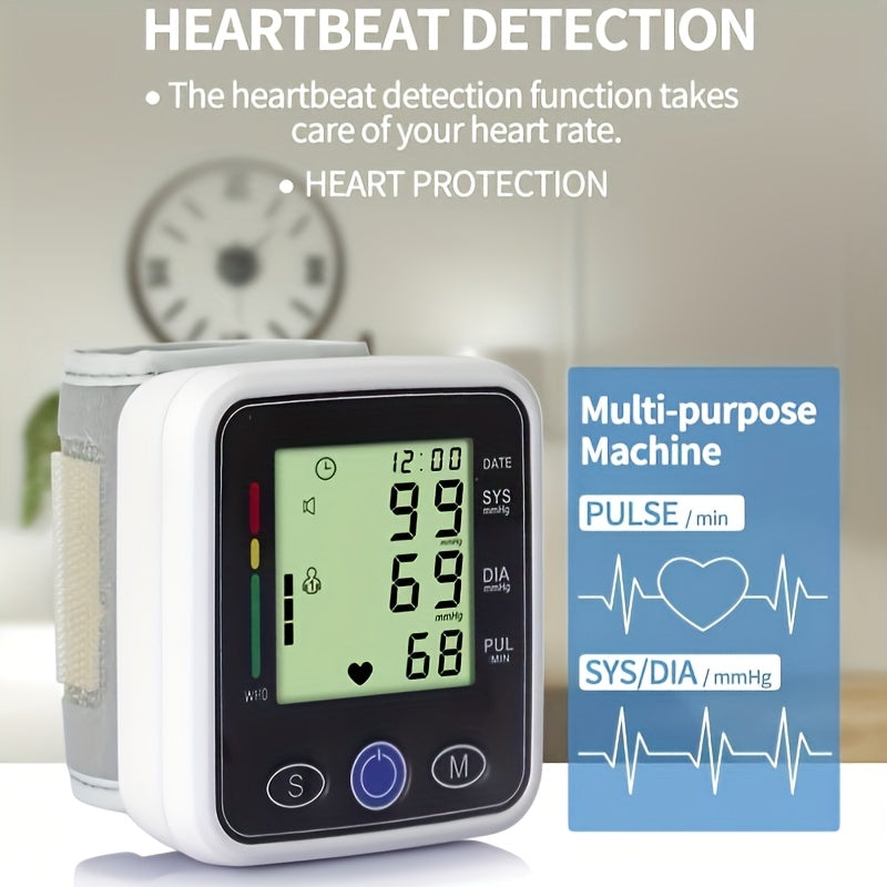 Wrist Blood Pressure Monitor-LCD-audio Broadcast, High Blood Pressure And Irregular Heart Rhythm Detector, Easy to Use, Adjustable Cuff, Battery Powered (battery Not Included) Protects The Health Of The Elderly, And Is A Good Gift for Family Members.