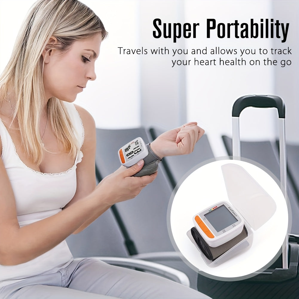 LOTFANCY Digital Wrist Blood Pressure Monitor with Pulse Rate Detection, Adjustable Cuff (5.3-8.5'') Machine, Easy-to-Use, Battery-Powered, Portable Design for Home & Travel, Travel Health Accessory, Modern Medical Device, Compact Design, Durable