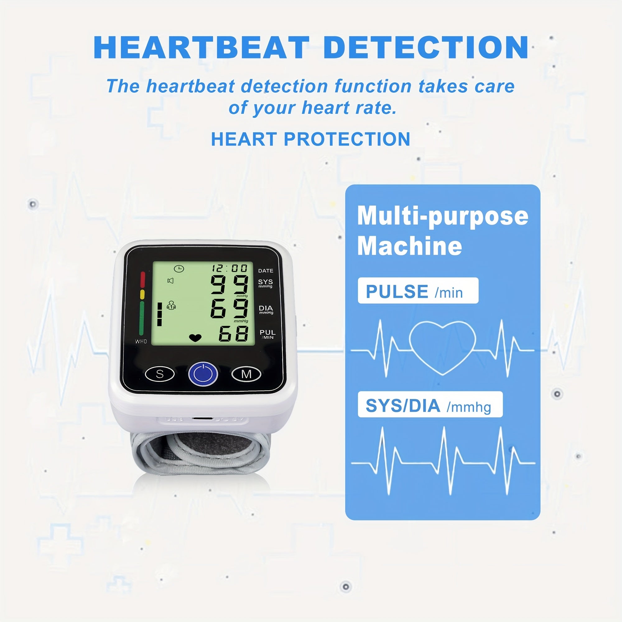 Wrist Blood Pressure Monitor-LCD-audio Broadcast, High Blood Pressure And Irregular Heart Rhythm Detector, Easy to Use, Adjustable Cuff, Battery Powered (battery Not Included) Protects The Health Of The Elderly, And Is A Good Gift for Family Members.