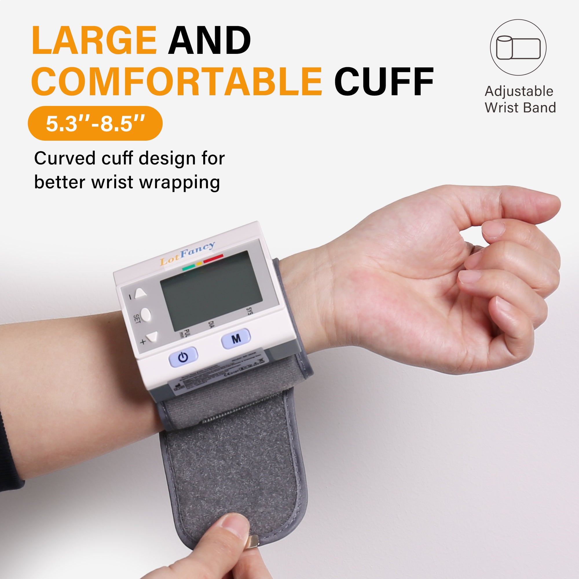 Wrist Blood Pressure Monitor for Home Use, BP Cuff, Automatic Digital Blood Pressure Machine, BP Monitor, (5.3-8.5), 4 Users, 120 Memory, with Large Screen
