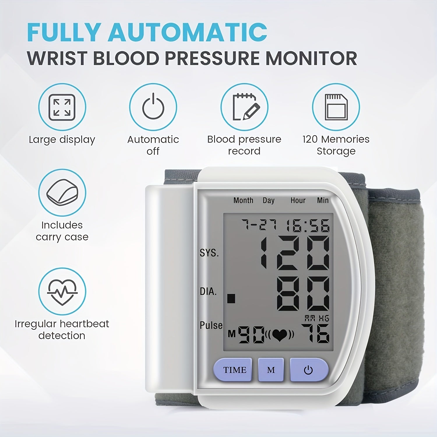 CHANG KUN Automatic Digital Wrist Blood Pressure Monitor with Large LCD Display And Adjustable Cuff - Suitable for Adult Use, Battery Operated, 36V Or Below, No Batteries Included