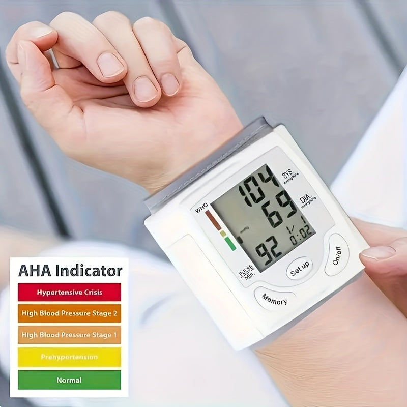 1pc Automatic Wrist Blood Pressure Monitor with Large LCD Screen - Adjustable Cuff, Pulse Rate Detection, Irregular Heartbeat Alert, Battery-Powered (Batteries Not Included), Safe for Adults, 36V Or Lower