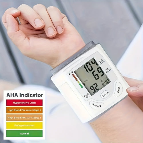 1pc Automatic Wrist Blood Pressure Monitor with Large LCD Screen - Adjustable Cuff, Pulse Rate Detection, Irregular Heartbeat Alert, Battery-Powered (Batteries Not Included), Safe for Adults, 36V Or Lower